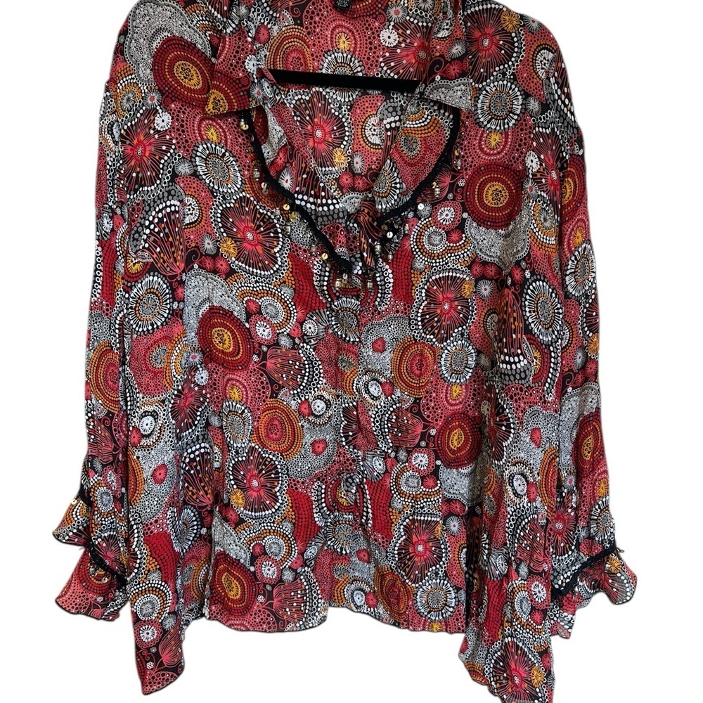 Piano Elegant Red and Black Patterned Women's Blouse